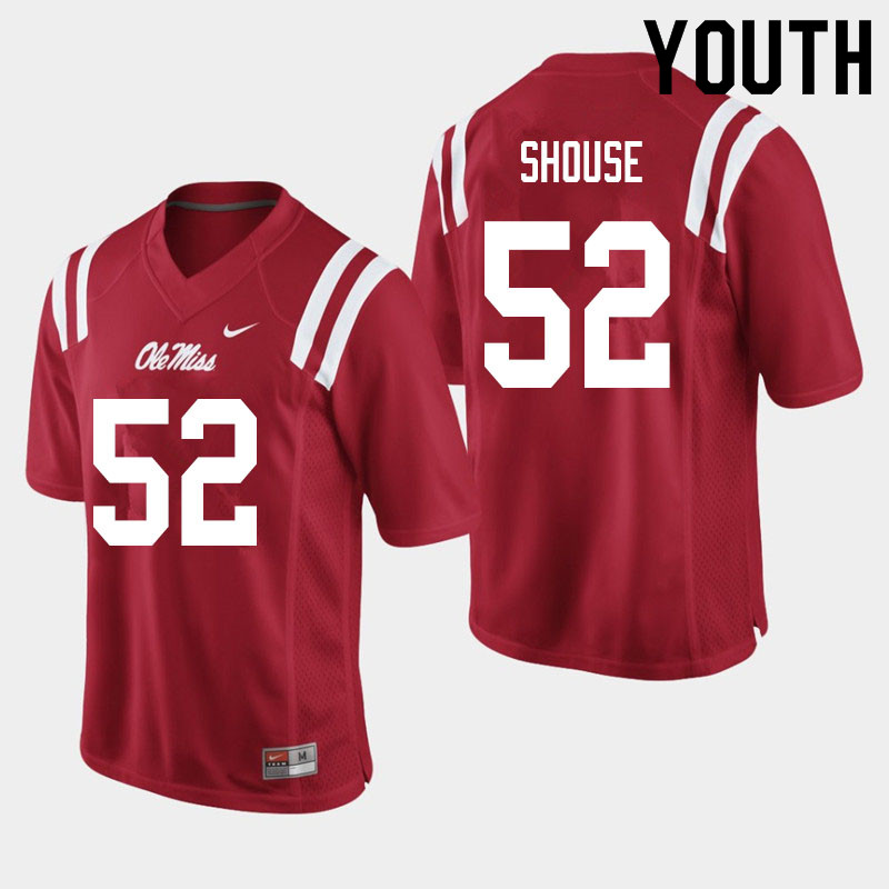 Youth #52 Luke Shouse Ole Miss Rebels College Football Jerseys Sale-Red